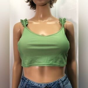 Aerie pistachio green ruffled scoop swim top